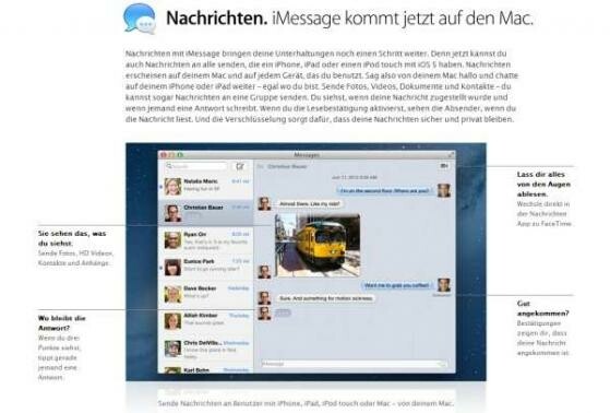 Nachrichten-App Messages: Ab Mitte Dezember wird die Software für Lion-Nutzer deaktiviert. (Bild: Screenshot apple.de) Nachrichten-App Messages: Ab Mitte Dezember wird die Software für Lion-Nutzer deaktiviert. (Bild: Screenshot apple.de)