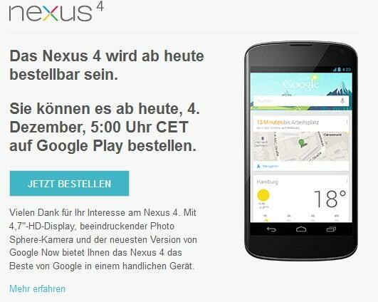 Das Nexus 4 ist ab sofort wieder in Deutschland erhältlich. (Bild: Google) Das Nexus 4 ist ab sofort wieder in Deutschland erhältlich. (Bild: Google)