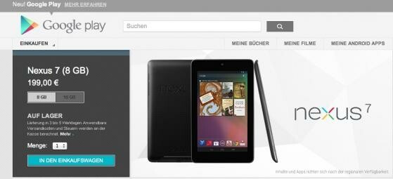 Nexus 7: Ab sofort über Google Play auch in Deutschland erhältlich. (Bild: Screenshot Google Play) Nexus 7: Ab sofort über Google Play auch in Deutschland erhältlich. (Bild: Screenshot Google Play)
