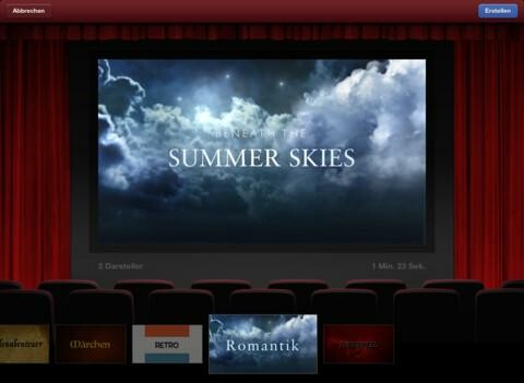 Nutzer können unterschiedliche Genre-Vorlagen für ihren Trailer bei iMovie wählen. (Bild: Apple) Nutzer können unterschiedliche Genre-Vorlagen für ihren Trailer bei iMovie wählen. (Bild: Apple)
