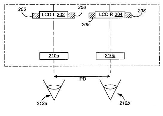In dem Patent ist eine schematische Darstellung des Head-mounted Displays aufgeführt. (Bild: Screenshot freepatentsonline.com/8212859.pdf) In dem Patent ist eine schematische Darstellung des Head-mounted Displays aufgeführt. (Bild: Screenshot freepatentsonline.com/8212859.pdf)
