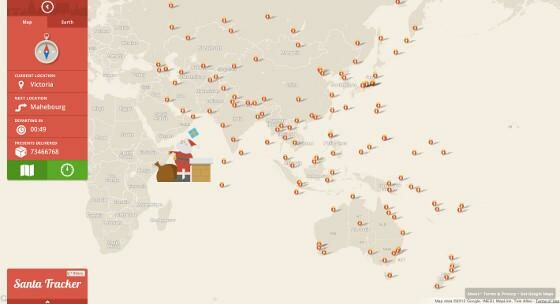 Per Karte werden die Nutzer den Weihnachtsmann an Heiligabend verfolgen können. (Bild: Google) Per Karte werden die Nutzer den Weihnachtsmann an Heiligabend verfolgen können. (Bild: Google)