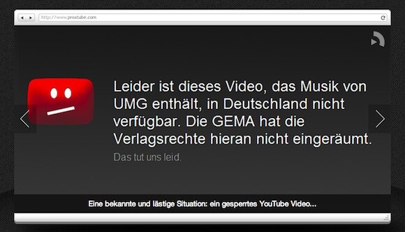 ProxTube ermöglicht es, gesperrte YouTube-Videos anzusehen. (Bild: Screenshot) ProxTube ermöglicht es, gesperrte YouTube-Videos anzusehen. (Bild: Screenshot)