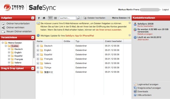 SafeSync ist per WebDAV, Client-Software oder direkt im Browser ...