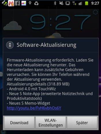 Samsung hat mit der Veröffentlichung des Android 4.0-Update für das Galaxy Note begonnen. (Bild: twitter.com/#!/l4v4l4mp3) Samsung hat mit der Veröffentlichung des Android 4.0-Update für das Galaxy Note begonnen. (Bild: twitter.com/#!/l4v4l4mp3)