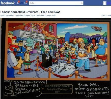 Simpsons-Schöpfer Matt Groening unterzeichnete 2007 diese Plakette mit: "Für Springfield, Oregon ... das wahre Springfield" (Bild: Screenshot Facebook.com) Simpsons-Schöpfer Matt Groening unterzeichnete 2007 diese Plakette mit: "Für Springfield, Oregon ... das wahre Springfield" (Bild: Screenshot Facebook.com)