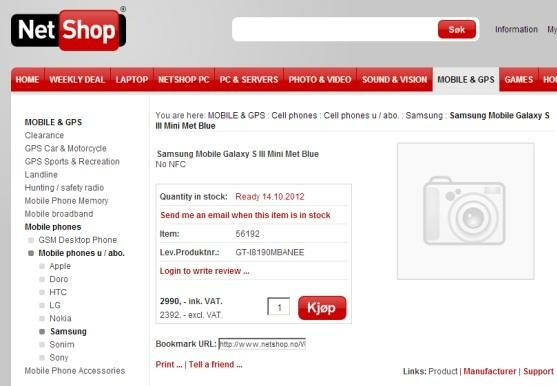 Skandinavische Online-Händler wie Netshop.no listen bereits das Galaxy S3 Mini. (Bild: Screenshot Netshop.no) Skandinavische Online-Händler wie Netshop.no listen bereits das Galaxy S3 Mini. (Bild: Screenshot Netshop.no)