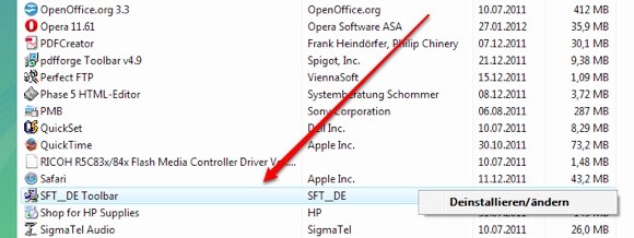Die Softonic Toolbar taucht mitunter auch in der Systemsteuerung auf. (Bild: Screenshot) Die Softonic Toolbar taucht mitunter auch in der Systemsteuerung auf. (Bild: Screenshot)