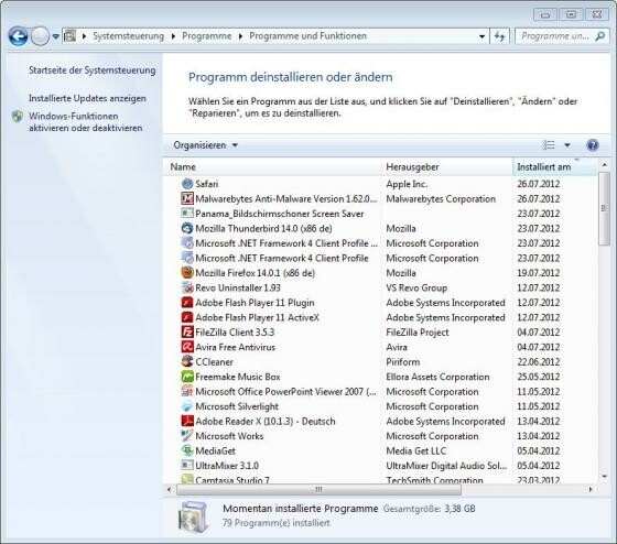 Über die Systemsteuerung lassen sich einige unnütze Toolbars entfernen (Bild: Screenschot netzwelt/ Windows 7). Über die Systemsteuerung lassen sich einige unnütze Toolbars entfernen (Bild: Screenschot netzwelt/ Windows 7).