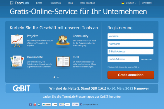 TeamLab bietet zahlreiche Funktionen für Arbeitsgruppen und Projekte. (Bild: Screenshot) TeamLab bietet zahlreiche Funktionen für Arbeitsgruppen und Projekte. (Bild: Screenshot)