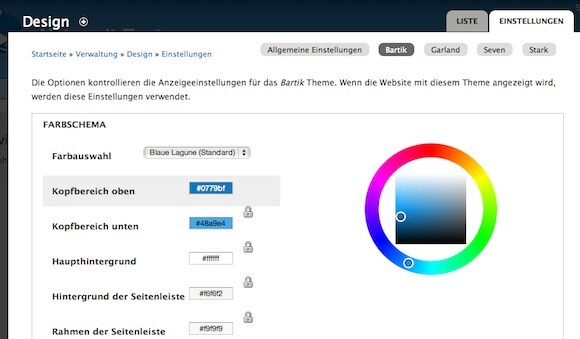Jedes Thema kann im Drupal-Dashboard angepasst werden. (Bild: netzwelt) Jedes Thema kann im Drupal-Dashboard angepasst werden. (Bild: netzwelt)