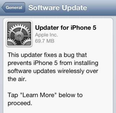 Das Update auf Version 6.0.1 bringt die Over-the-Air-Updatefunktion zurück. (Bild: 9to5mac.com) Das Update auf Version 6.0.1 bringt die Over-the-Air-Updatefunktion zurück. (Bild: 9to5mac.com)