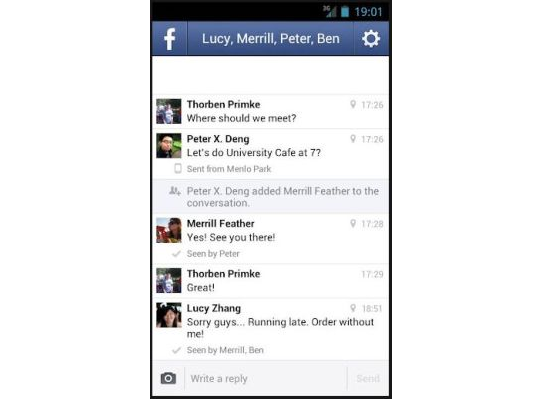 Nach dem Update zeigt die Facebook Messenger-App an, ob eine Mitteilung gelesen wurde und von wem. (Bild: Facebook Messenger bei play.google.com) Nach dem Update zeigt die Facebook Messenger-App an, ob eine Mitteilung gelesen wurde und von wem. (Bild: Facebook Messenger bei play.google.com)