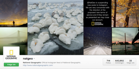 Nicht nur die US-amerikanische Ausgabe des National Geographic protestiert gegen die neuen Nutzungsbedingungen von Instagram, in Kalifornien wurde nun eine Sammelklage eingereicht. (Bild: Screenshot Instagram/natgeo) Nicht nur die US-amerikanische Ausgabe des National Geographic protestiert gegen die neuen Nutzungsbedingungen von Instagram, in Kalifornien wurde nun eine Sammelklage eingereicht. (Bild: Screenshot Instagram/natgeo)