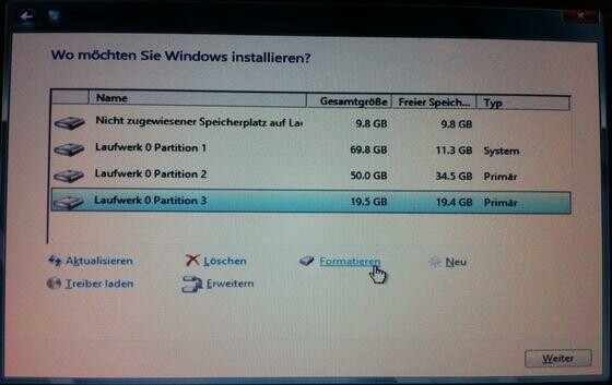 Wählen Sie die benutzerdefinierte Installation um Windows 8 auf der neuen Partition einzurichten. (Bild: netzwelt) Wählen Sie die benutzerdefinierte Installation um Windows 8 auf der neuen Partition einzurichten. (Bild: netzwelt)