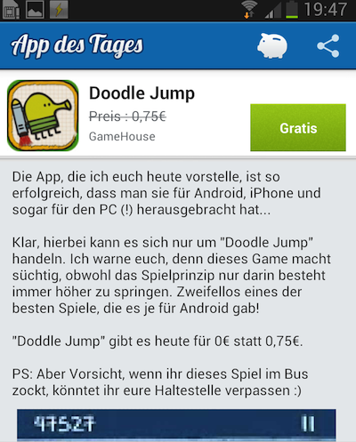 Die Anwendung "App des Tages" gibt es ab sofort auch für Android. (Bild: Screenshot) Die Anwendung "App des Tages" gibt es ab sofort auch für Android. (Bild: Screenshot)
