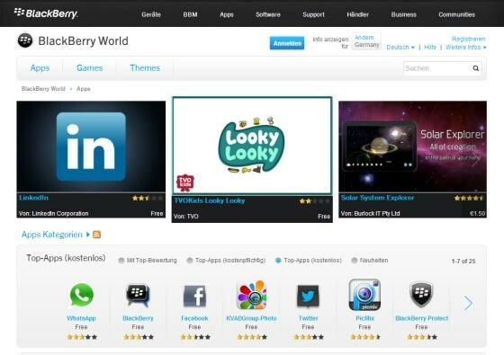 Apps werden für BlackBerry-Nutzer günstiger. (Bild: Screenshot appworld.blackberry.com) Apps werden für BlackBerry-Nutzer günstiger. (Bild: Screenshot appworld.blackberry.com)