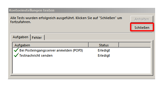 Outlook prüft die eingegebenen Einstellungen. (Bild: Screenshot) Outlook prüft die eingegebenen Einstellungen. (Bild: Screenshot)