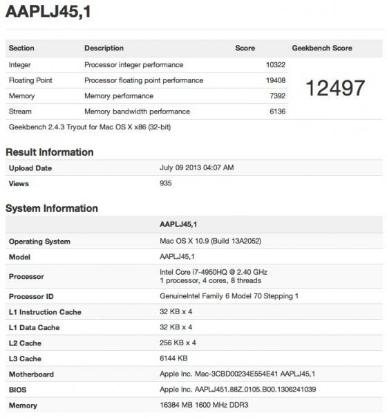 Das bislang unveröffentlichte MacBook Pro taucht in der Ergebnis-Datenbank des Benchmark-Tools Geekbench 2 auf. (Bild: Macrumors.com) Das bislang unveröffentlichte MacBook Pro taucht in der Ergebnis-Datenbank des Benchmark-Tools Geekbench 2 auf. (Bild: Macrumors.com)
