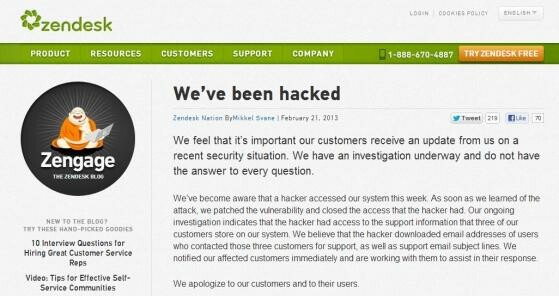 In einem Blogeintrag weist Zendesk auf die Attacke hin. (Bild: Screenshot zendesk.com) In einem Blogeintrag weist Zendesk auf die Attacke hin. (Bild: Screenshot zendesk.com)