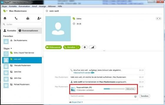In diesem Fall wurde der Übertragung einer Datei zugestimmt. (Bild: Screenshot Skype) In diesem Fall wurde der Übertragung einer Datei zugestimmt. (Bild: Screenshot Skype)