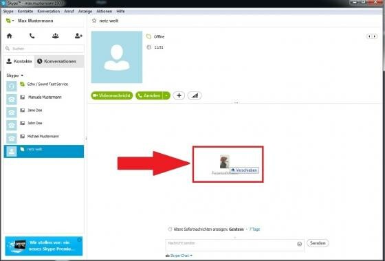 Drag & Drop: Eine Möglichkeit des Datei-Uploads in Skype. (Bild: Screenshot Skype) Drag & Drop: Eine Möglichkeit des Datei-Uploads in Skype. (Bild: Screenshot Skype)