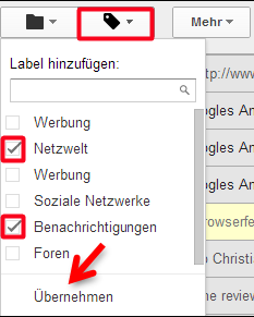 E-Mails mit mehreren Labels versehen. (Bild: Screenshot) E-Mails mit mehreren Labels versehen. (Bild: Screenshot)