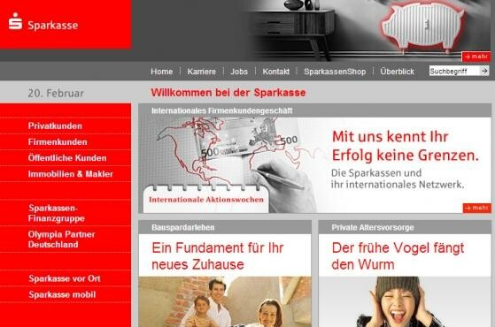 Einige Internetseiten der Sparkasse waren betroffen. (Bild: Screenshot sparkasse.de) Einige Internetseiten der Sparkasse waren betroffen. (Bild: Screenshot sparkasse.de)
