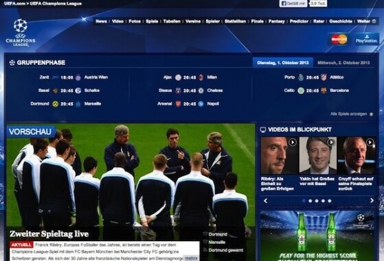 Europas Top-Mannschaften treffen in der Champions League aufeinander. Wo kann man die Partien der Königsklasse verfolgen? (Bild: Screenshot uefa.com) Europas Top-Mannschaften treffen in der Champions League aufeinander. Wo kann man die Partien der Königsklasse verfolgen? (Bild: Screenshot uefa.com)