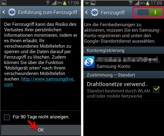 Fernzugriff auf dem Smartphone konfigurieren. (Bild: Screenshot) Fernzugriff auf dem Smartphone konfigurieren. (Bild: Screenshot)