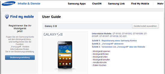 Find My Mobile Kurzanleitung. (Bild: Screenshot) Find My Mobile Kurzanleitung. (Bild: Screenshot)