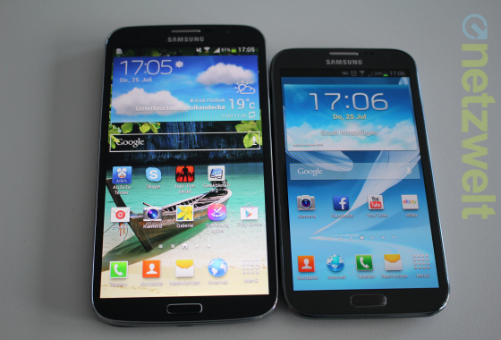 Gegen das Galaxy Mega (links) wirkt selbst das Galaxy Note II wie ein Winzling. (Bild: netzwelt) Gegen das Galaxy Mega (links) wirkt selbst das Galaxy Note II wie ein Winzling. (Bild: netzwelt)
