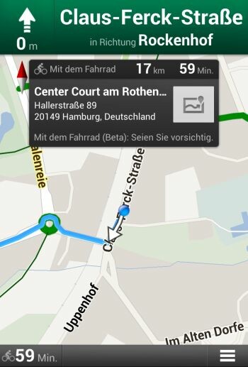 Google navigiert nun auch Radfahrer. (Bild: Google) Google navigiert nun auch Radfahrer. (Bild: Google)