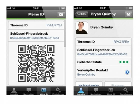 Die Identität eines Kontaktes setzt sich in Threema aus ID-Kennung und Schlüssel-Fingerabdruck zusammen. (Bild: Threema) Die Identität eines Kontaktes setzt sich in Threema aus ID-Kennung und Schlüssel-Fingerabdruck zusammen. (Bild: Threema)