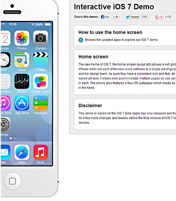 Interaktive iOS 7 Demo auf recombu.com. (Bild: Screenshot recombu.com) Interaktive iOS 7 Demo auf recombu.com. (Bild: Screenshot recombu.com)