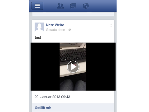In der iOS-Version von Facebook können nun auch Videos aufgenommen werden. (Bild: Screenshot) In der iOS-Version von Facebook können nun auch Videos aufgenommen werden. (Bild: Screenshot)