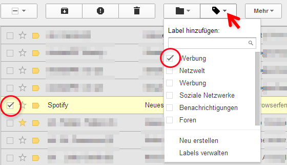 Labels direkt im Posteingang verwalten. (Bild: Screenshot) Labels direkt im Posteingang verwalten. (Bild: Screenshot)
