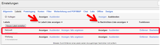 Labels verwalten. (Bild: Screenshot) Labels verwalten. (Bild: Screenshot)