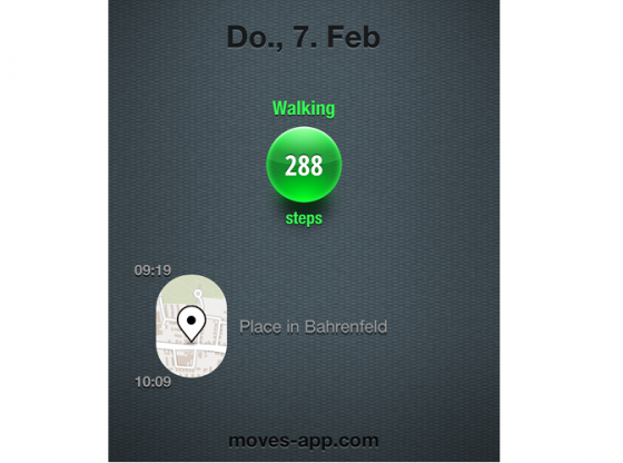 Moves zählt Schritte und analysiert Aktivitäten. (Bild: Screenshot) Moves zählt Schritte und analysiert Aktivitäten. (Bild: Screenshot)