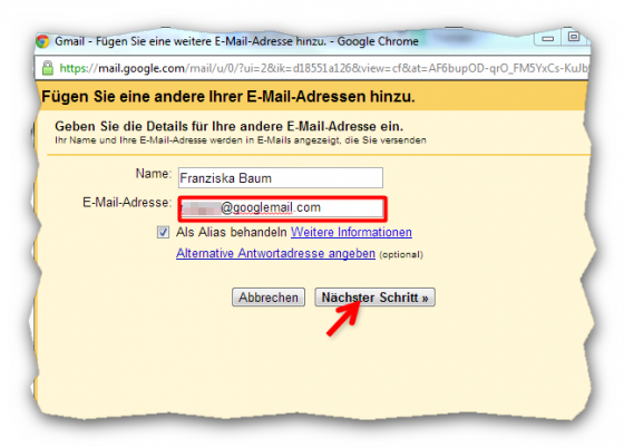 Neuen Absender ergänzen. (Bild: Screenshot) Neuen Absender ergänzen. (Bild: Screenshot)