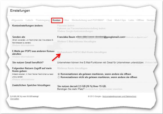 POP3-Konto hinzufügen. (Bild: Screenshot) POP3-Konto hinzufügen. (Bild: Screenshot)