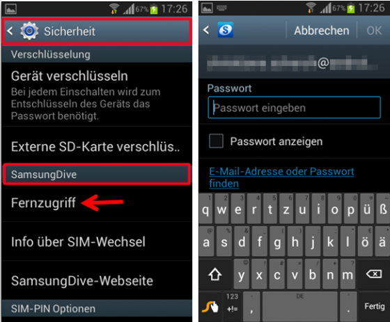 SamsungDive mit Samsung-Konto verbinden. (Bild: Screenshot) SamsungDive mit Samsung-Konto verbinden. (Bild: Screenshot)