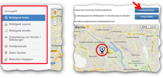 Smartphone über die Samsung-Webseite orten. (Bild: Screenshot) Smartphone über die Samsung-Webseite orten. (Bild: Screenshot)