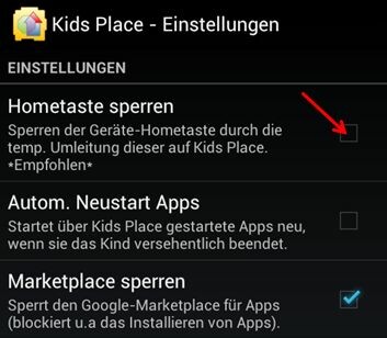 Sperr-Option in den Einstellungen (Bild: Kids Place // kiddoware) Sperr-Option in den Einstellungen (Bild: Kids Place // kiddoware)
