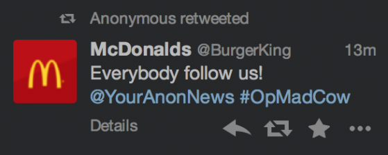 In einem Tweet rufen die Hacker dazu auf, einem bestimmten Account zu folgen. (Bild: TechCrunch) In einem Tweet rufen die Hacker dazu auf, einem bestimmten Account zu folgen. (Bild: TechCrunch)