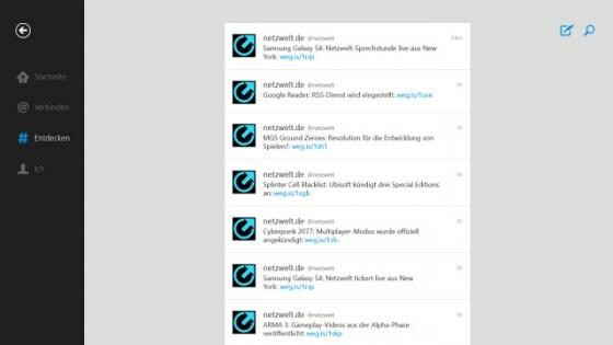 Die Twitter-App für Windows 8 ist auch in deutscher Sprache erhältlich. (Bild: Screenshot) Die Twitter-App für Windows 8 ist auch in deutscher Sprache erhältlich. (Bild: Screenshot)