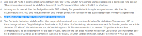 Vodafone nimmt sich im Kleingedruckten einiges heraus in Bezug auf Peer-to-Peer-Verbindungen (Bild: Screenshot vodafone.de) Vodafone nimmt sich im Kleingedruckten einiges heraus in Bezug auf Peer-to-Peer-Verbindungen (Bild: Screenshot vodafone.de)
