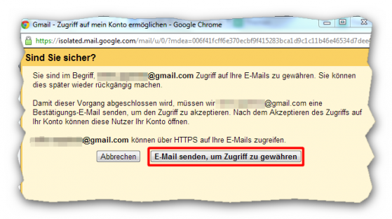 Zugriffs-Mail senden. (Bild: Screenshot) Zugriffs-Mail senden. (Bild: Screenshot)