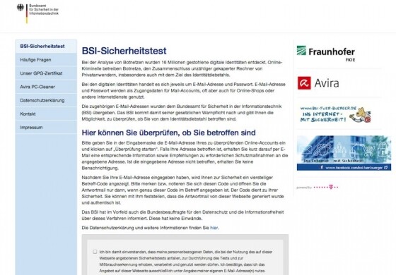 BSI-Test: Nutzer können prüfen, ob ihre E-Mail-Daten gestohlen worden sind. (Bild: Screenshot sicherheitstest.bsi.de) BSI-Test: Nutzer können prüfen, ob ihre E-Mail-Daten gestohlen worden sind. (Bild: Screenshot sicherheitstest.bsi.de)