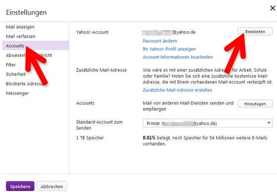 Einstellungen für Ihre E-Mail-Adresse aufrufen. (Bild: Screenshot) Einstellungen für Ihre E-Mail-Adresse aufrufen. (Bild: Screenshot)